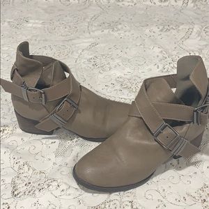 Brown double strapped booties